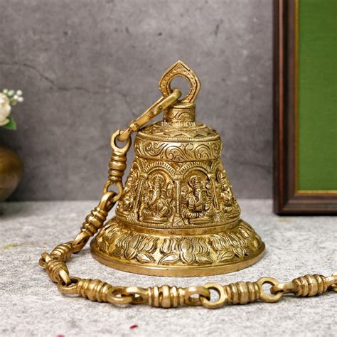 Brass Hanging Bell With Long Chain For Home Temple Or Puja Mandir