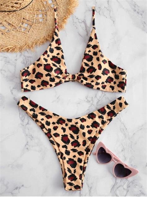 Off Zaful High Cut Leopard Bikini Set In Leopard Zaful