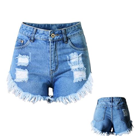 Woman S Tassel Ripped Distress High Waist Denim Shorts Jeans Blue In Jeans From Women S