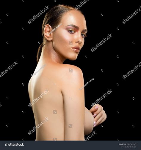 Brunette Topless Against Black Background Shot Stock Photo Shutterstock