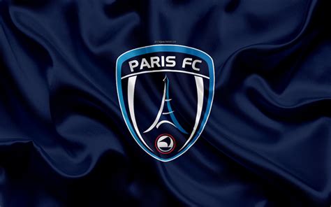 Download wallpapers Paris FC, 4k, silk texture, logo, blue silk flag ...