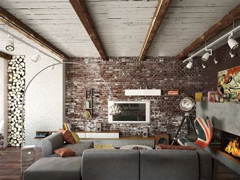 Brick Wall in the Living Room Stylish Interior - Small Design Ideas