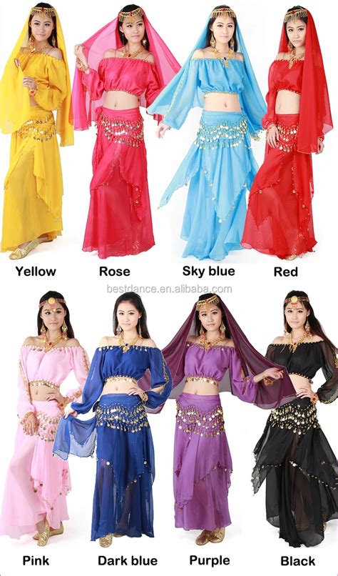 Bestdance Egyptian Belly Dance Costume Sets Long Sleeve Bra Belt And