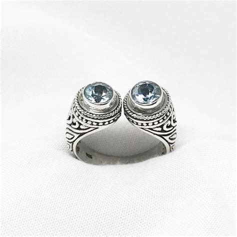 Jual Cincin Ring Perak Silver Bali Asli Ukir Hati Batu Natural Dua