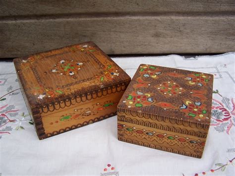 Two Vintage Wooden Russian Boxes Painted Wooden Boxes Hinged Wooden Boxes Haute Juice