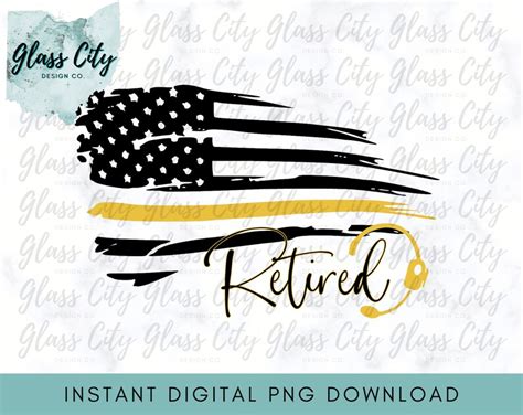 Retired 911 Dispatcher Distressed Flag Thin Gold Line Png Etsy