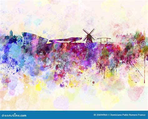 Amsterdam Skyline in Watercolor Background Stock Illustration - Illustration of skyline ...