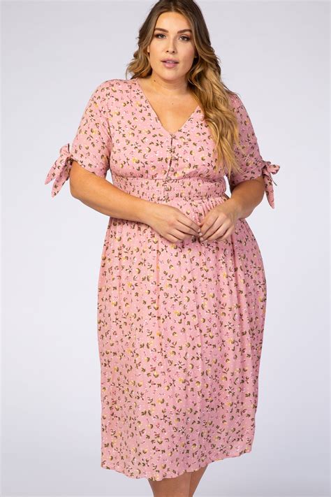 Pink Floral Tie Sleeve Plus Midi Dress In 2022 Midi Dress Dresses