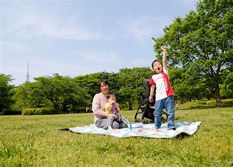 思わず写真に撮りたくなる！緑まぶしい芝生広場でピクニック｜江東区