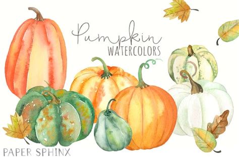 Watercolor Pumpkins Clipart Fall Clip Art Pumpkins and | Etsy