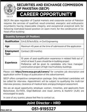 Quantity Surveyor Job At Secp Latest Jobs In Pakistan