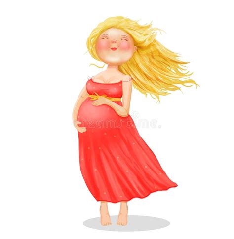Dirigez L Illustration De La Jeune Belle Femme Blonde Enceinte Dans La Robe Rouge Illustration