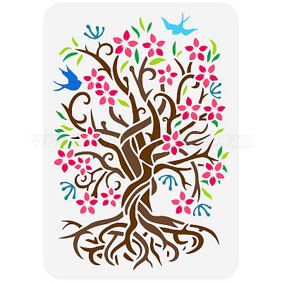 Wholesale FINGERINSPIRE Flower Tree Of Life Painting Stencil 8 3