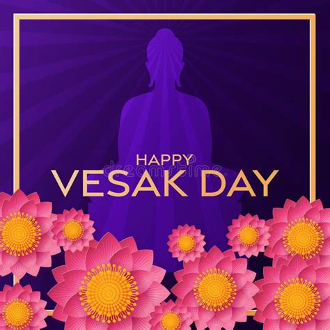 Happy Vesak Day Wishes Cards With Lotus Flowers Flat Design Stock