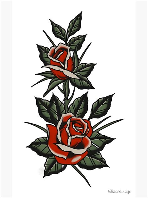 Traditional Roses Tattoo Flash Photographic Print For Sale By