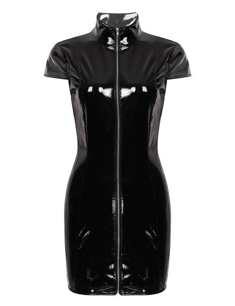 Sexy Women Pvc Leather Wet Look Night Party Slim Fit Mini Bodycon Dress