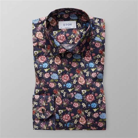 Eton Navy Flower Twill Shirt Shirts From Signature Menswear Uk