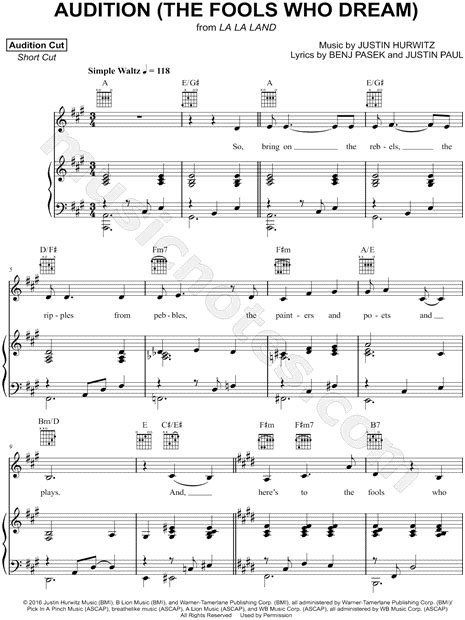 Audition The Fools Who Dream From La La Land Sheet Music In A