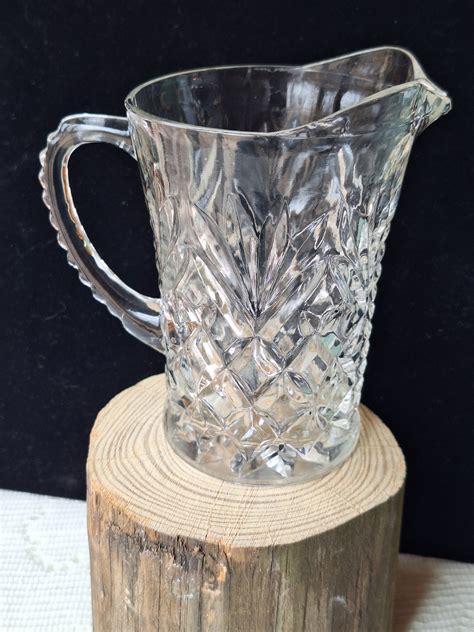 Vintage Anchor Hocking Pineapple Pattern Clear Pressed Glass Creamersmall Pitcher W Ridged