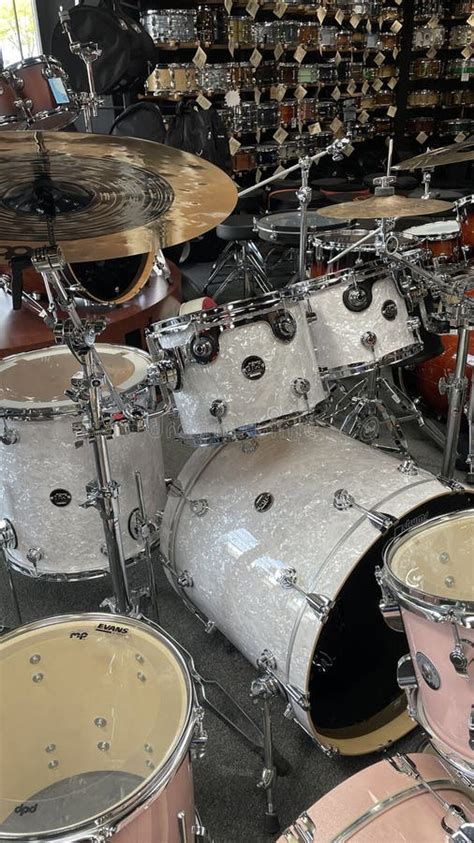 Jw Drum Set In Shiny Pearl White Color On Display At A Drum Shop Editorial Stock Image Image