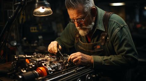 Premium Photo A Mechanic Finetuning The Engine Vintage Background