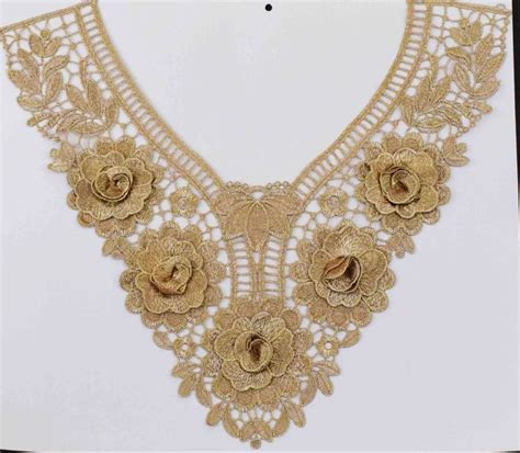 Single Sided Cotton Golden Embroidered Neck Patch Lace Size 8 Inch