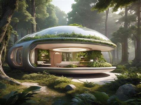 A Futuristic House In The Forest Premium Ai Generated Image