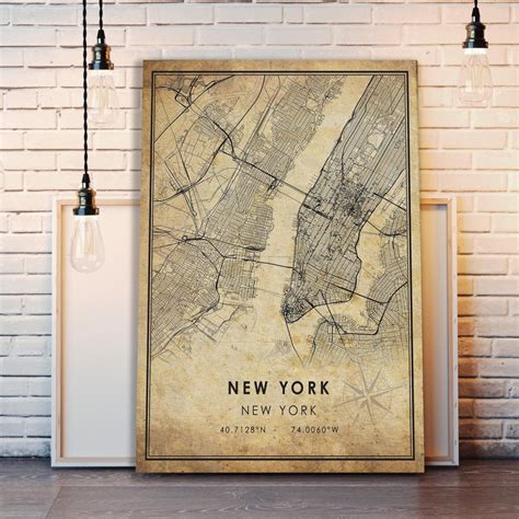 New York Vintage Map Print New York Map New York Map Art - Etsy