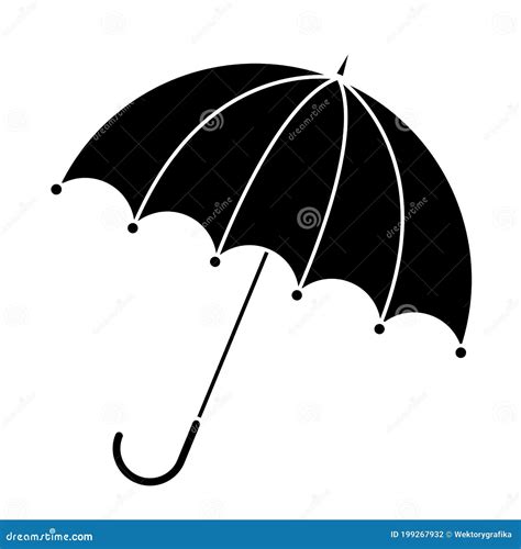 Силуэт зонтик в изоляции на белом Черно-белый пиктограмму Parasol ...