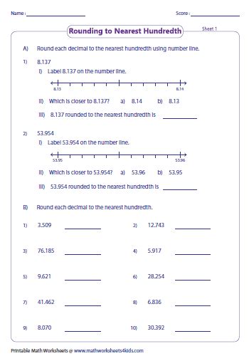 Rounding Decimals Worksheets