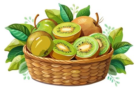 Watercolor Kiwis In Basket Clipart Graphic By Vectmonster Creative