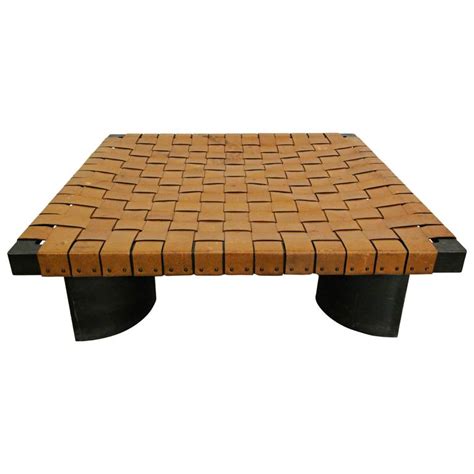 Industrial Woven Leather And Steel Coffee Table At 1stdibs