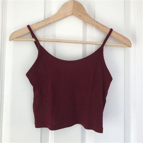 Topshop Ribbed Crop Top In Burgundy Size 8 Depop