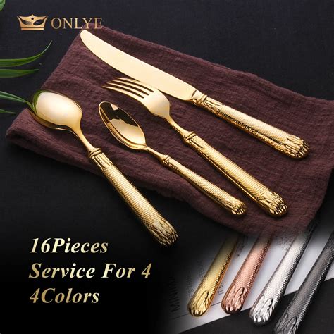 Copper Wholesale Royal Silverware 16 Pcs Dinner Tableware Wedding