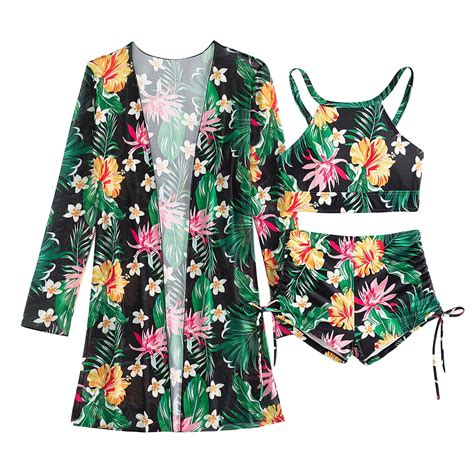 Loasebue Women S Swimsuit Piece Coconut Print Swimsuit Stretch String Bikini Set Long Sleeve