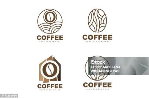 Desain Logo Minuman Biji Kopi Dalam Ilustrasi Vektor Warna Coklat