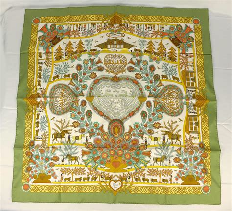 At Auction Vintage Hermes Paris Silk Scarf Decoupages With Box