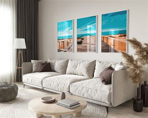 Piece Beach Wall Art Panoramic Wall Art Beach Decor Blue Sky