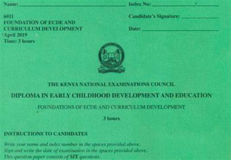 Diploma In Early Childhood Development Knec Past Papers Ke