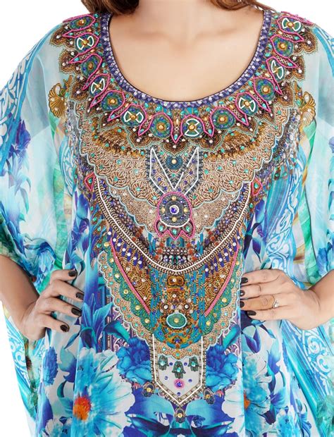 Blossom Blue Floral Printed Silk Kaftans Adorning Your Charm Unfolding Silk Kaftan