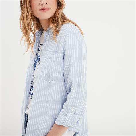 Chemise En Lin Manches Retroussables Bleu Lavande Femme La Halle