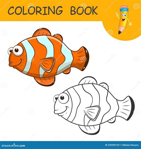 Palhaço Livro De Colorir Ou Desenho Animado De Página De Peixe mar