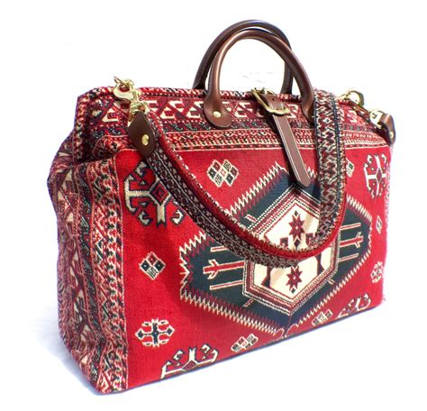 Carpet Bag Weekender Bag Overnight Carry On Flight Travel Bag Red