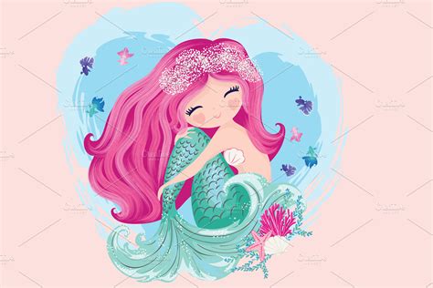 Cute mermaid girl.Cartoon character. | Custom-Designed Illustrations ...