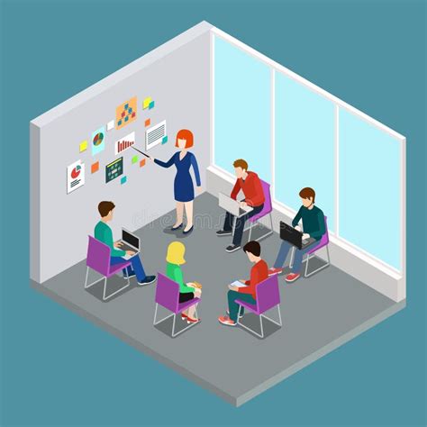 Business Training Education Trainer Class Flat D Web Isometric Stock