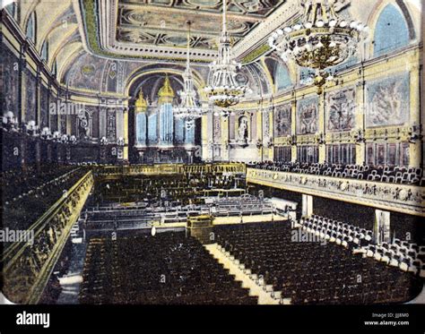 Leipzig Gewandhaus (believed to be new building rebuilt. 1884 19th century.Interior Concert hall ...