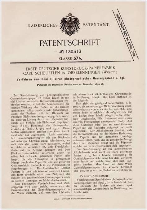 Original Patentschrift Erste Deutsche Papierfabrik C Scheufelen In