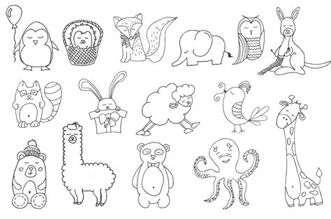 Cute Animals Hand Drawn Doodle Vector Set By Evgeniiasart Thehungryjpeg