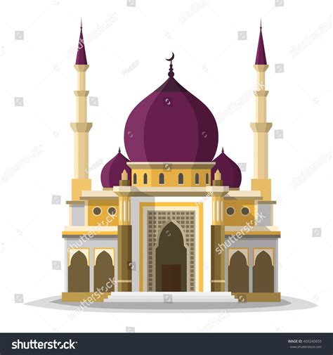 Muslim Mosque Isolated Flat Facade On White Background Flat With