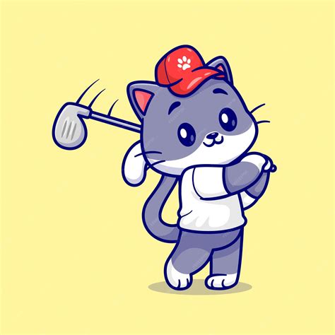 Premium Vector Cute Cat Playing Golf Cartoon Vector Icon Illustration